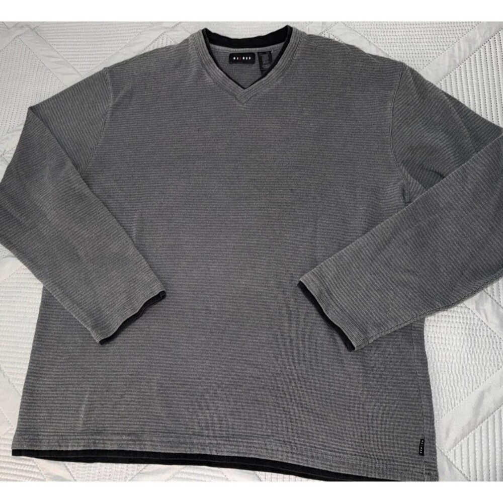 Axcess Long Sleeve V-neck Ribbed Knit Sweater Grey & Black Trim Men’s XXL